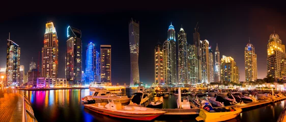 Poster Dubai Skyline bij nacht © loya_ya
