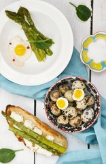 asparagus and fried quail eggs