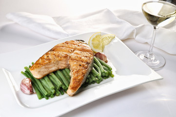 Fried Salmon with Beans