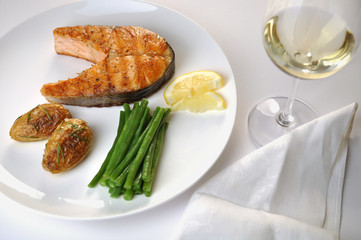 Fried Salmon with Beans