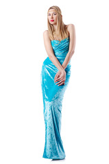 Naklejka premium Fashion concept with tall model on white