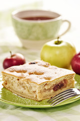 Apple cake with cup of tea