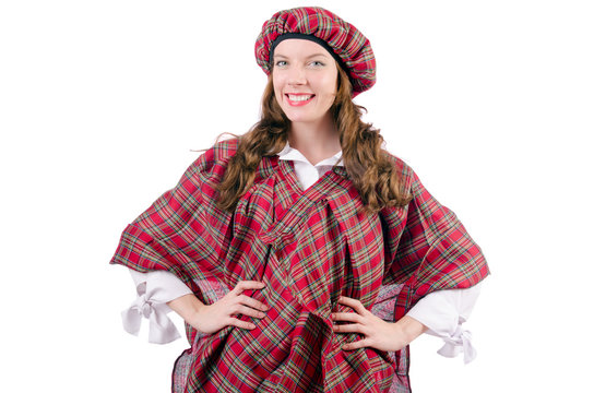 Young Woman In Traditional Scottish Clothing