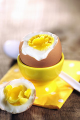 Hard boiled egg on yellow napkin