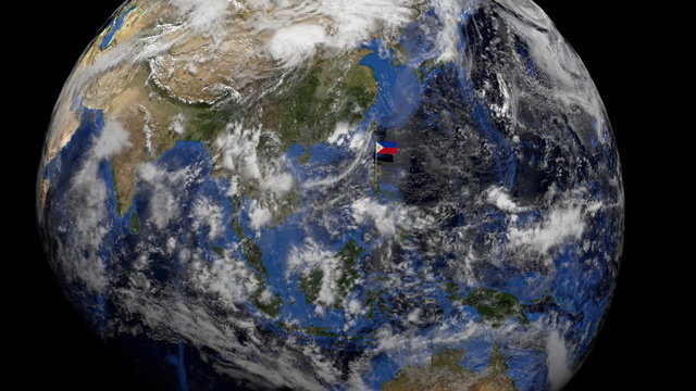 Philippines flag on pole on earth globe animation