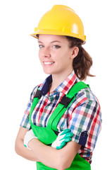 Woman builder isolated on the white
