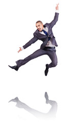 Dancing businessman isolated on white
