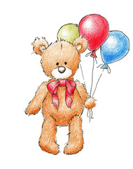 teddy bear with color balloons