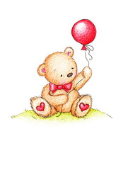 teddy bear with red balloon
