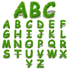 Conceptual set of green grass eco font isolated
