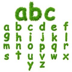 Conceptual set of green grass eco font isolated