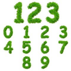 Conceptual set of green grass eco font isolated