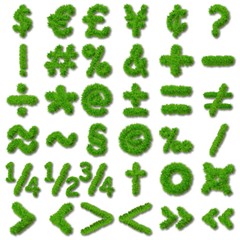 Conceptual set of green grass eco font isolated