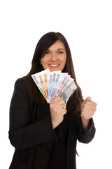 Woman with euro banknotes