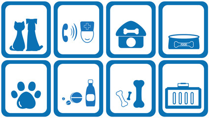 set blue icons goods with zoological products