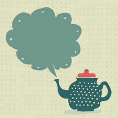 retro doodle kitchen teapot with speech bubble for your text