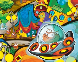 Zelfklevend Fotobehang Het aliens-thema - ufo - voor kinderen © honeyflavour