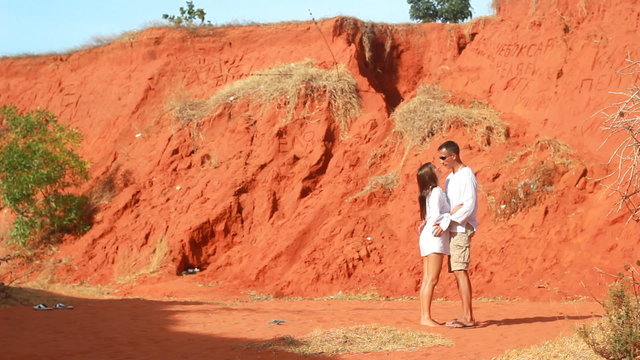 Loving couple hiking in the desert