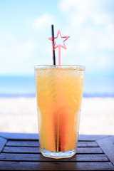 passion fruit juice with ice on the beach cafe restaurant