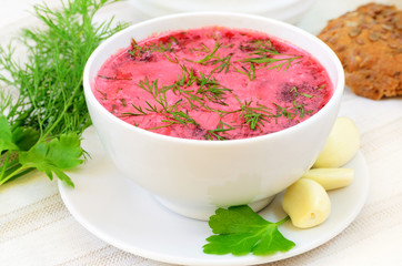 Red borscht with sour cream