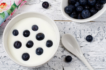 Bowl with yogurt and blueberries