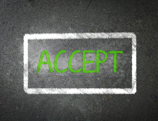 green accept concept on blackboard background with white frame