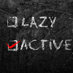 active and lazy e on a blackboard.