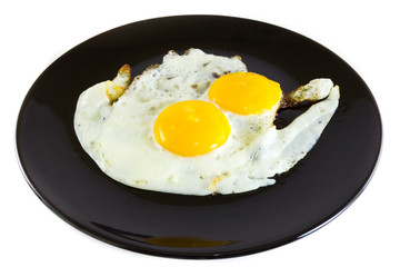 Fried egg on black plate