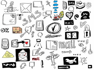 Doodle icons for web, sms, email