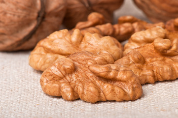 walnuts on a background of old fabric