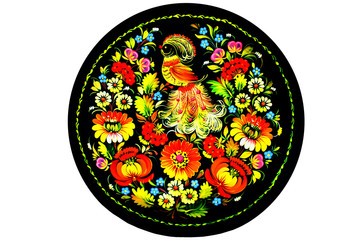 Сувенир - тарелка с  изображением цветов и  Жарптицы
