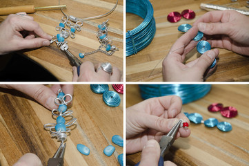 mains de femme créant des bijoux de mode - 50929181