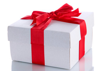 gift box with red ribbon, isolated on white
