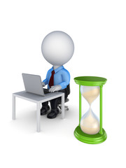 3d small person with sand glasses.