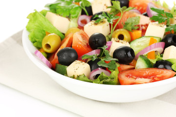 Greek salad in plate close up