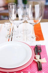 Table setting with glasses for different drinks