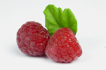 raspberries on the white background