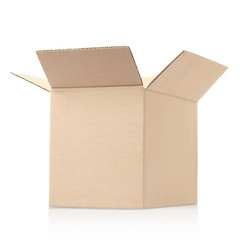 Open cardboard box on white, clipping path