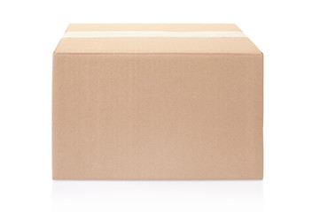 Cardboard box closed with tape, clipping path