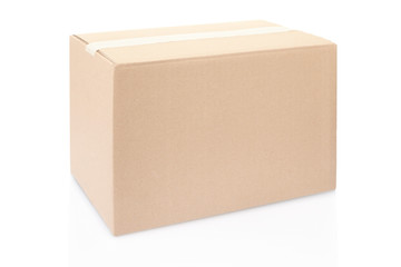 Cardboard box with tape on white, clipping path included