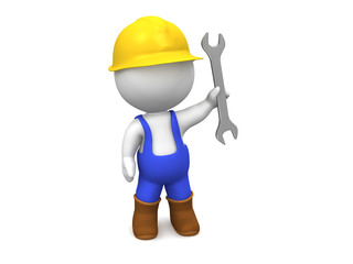 3D Man with Hard Hat, Wrench, and Overalls