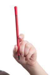 Woman holding a pen