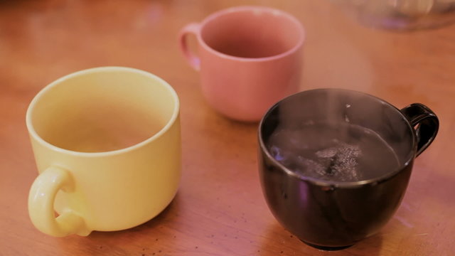 Three cups hot water one tea