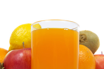 glass of juice and fresh fruits