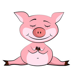 Happy pig practicing yoga pose.