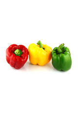 A Bell peppers Three colors on white Background.