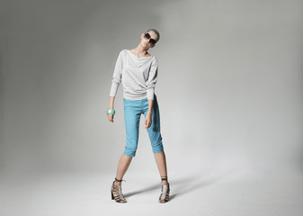 portrait of professional model wearing modern sunglasses