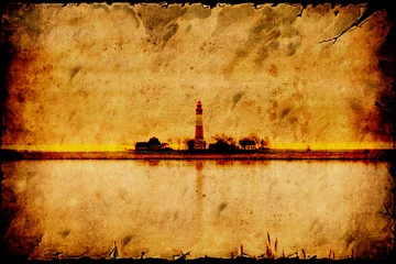 Fototapete Vintage Poster Retroplakat - Leuchtturminsel