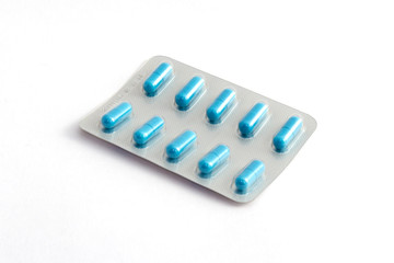 Blue capsules in blister