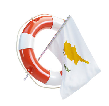 Cyprus flag in rescue circle, lifebuoy, life buoy